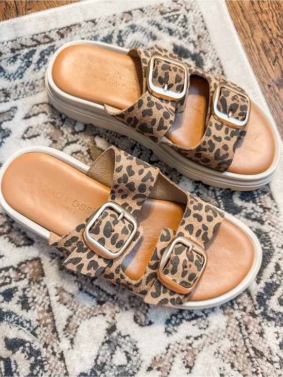 Simona rossi Shoes - Simona Rossi Leopard Print Double Buckle Slide Sandals - Tan Brown